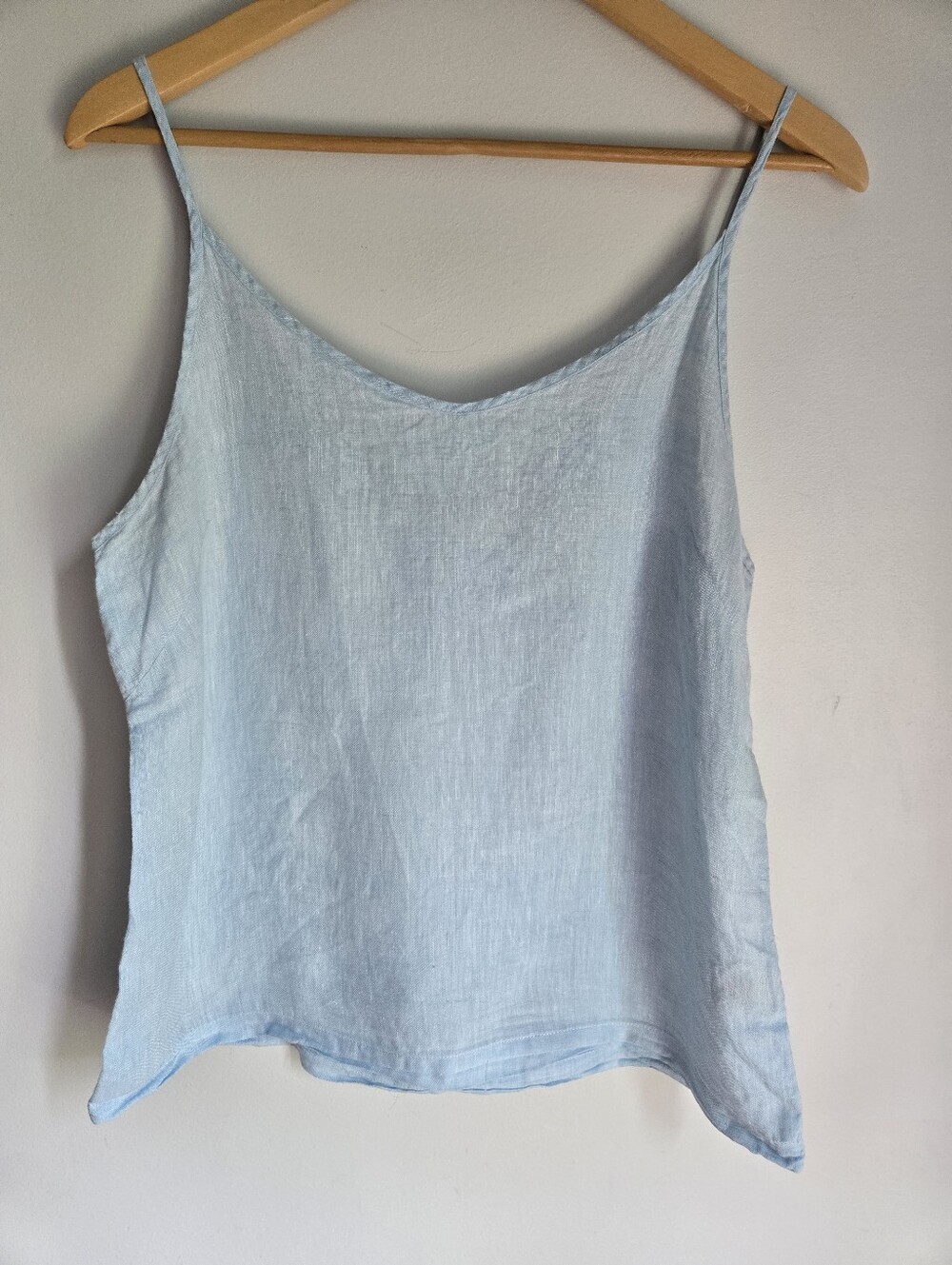 HANNAH CANVAS Light Blue Linen Spaghetti Strap Tank Top